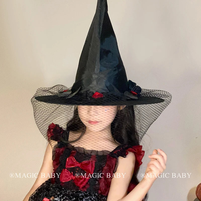 Halloween Witch Hat for Kids Butterfly Skull Spooky Cute Children Costume Party Headwear Trick or Treat Magic Witchcraft Gift