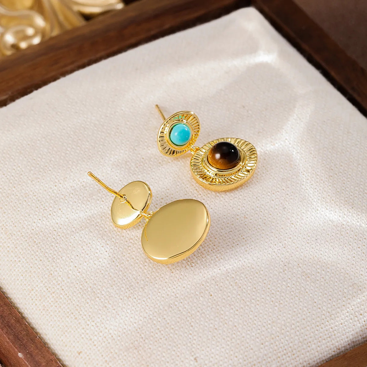 Fashion Tiger Eye Stone Turquoise Vintage Drop Earrings for Girls Luxury Dainty Jewelry for Women Ladies Wholesale Bulk Supplier