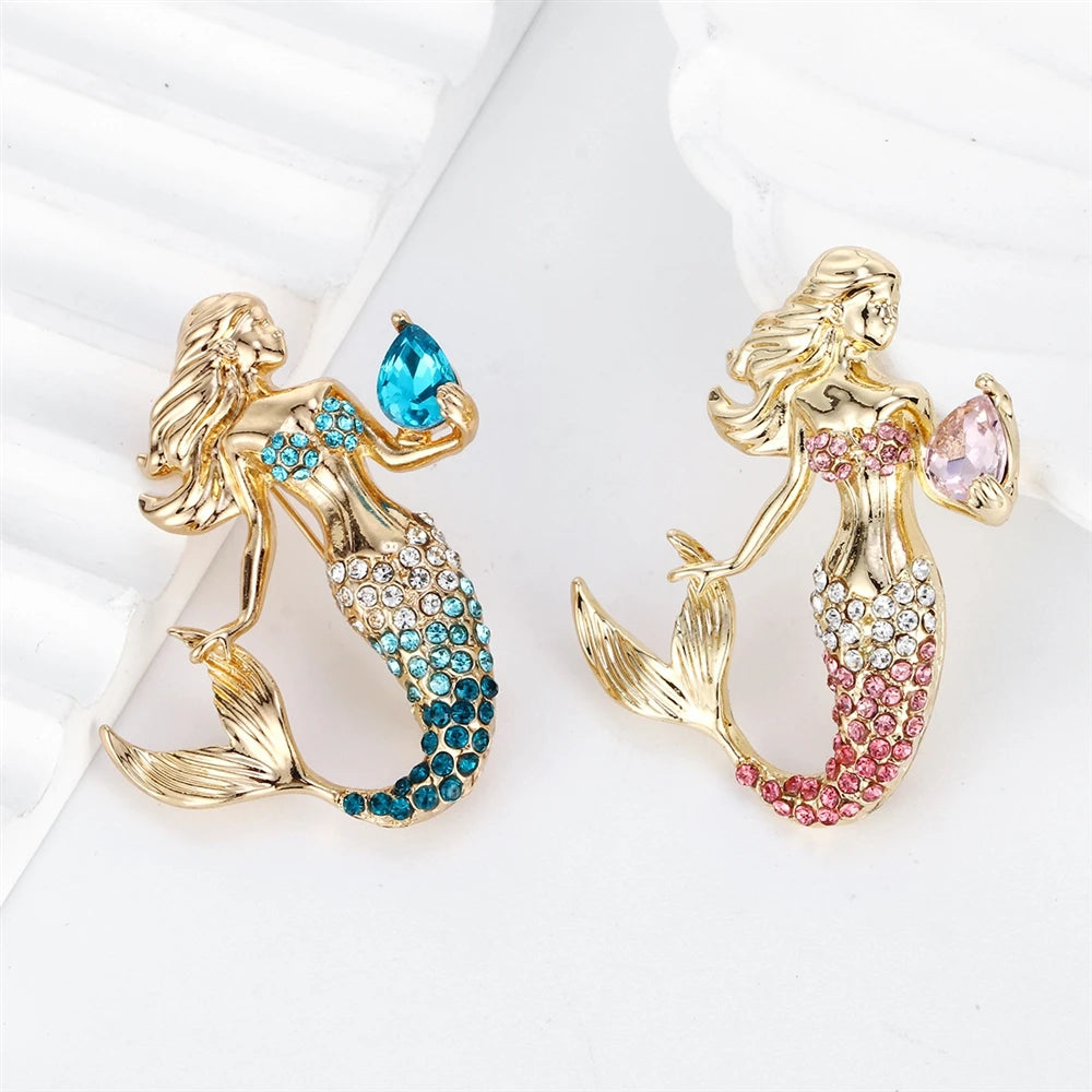 Fashion Alloy Sweet Mermaid Brooches for Girls Elegant Princess Glitter [Pins Jewelry for Women Ladies Accessories Wholesale