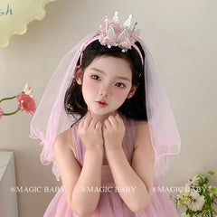 Luxurious Crown Tulle Headband for Girls Fashion Glitter Hair Accessory in Sweet Princess Style Baby Kids Hair Band