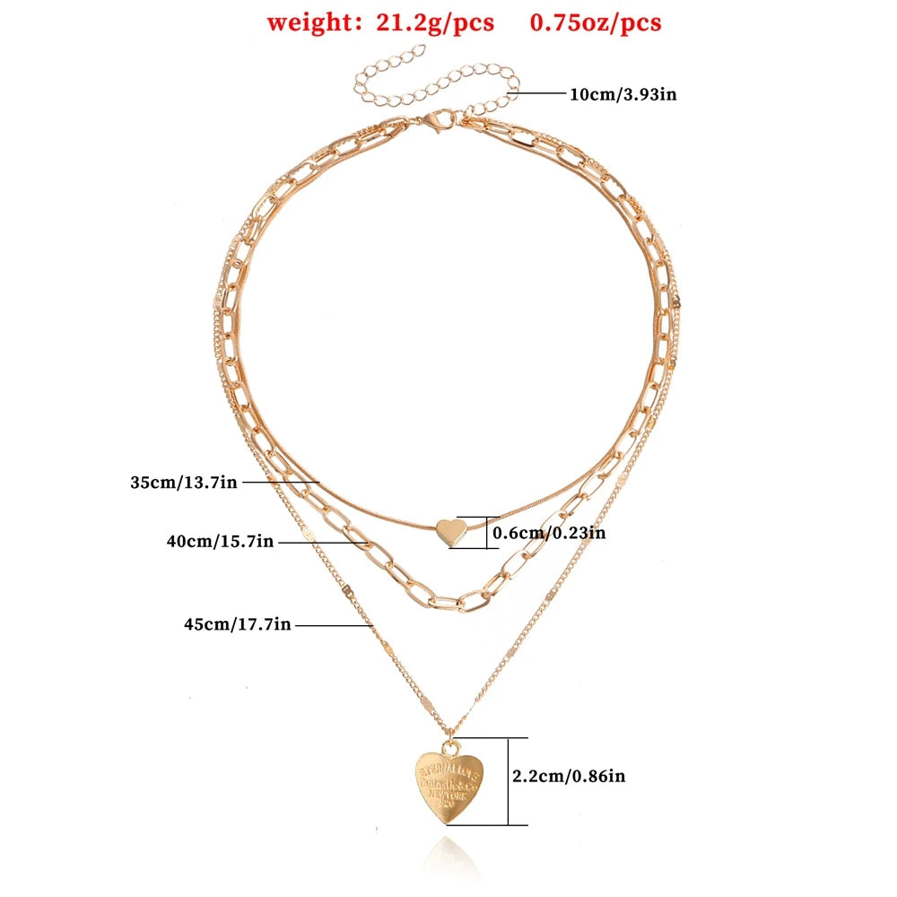 Fashion Sweet Heart Shaped Layered Wearing Necklaces for Girls Spicy Glamorous Jewelry for Women Ladies Accessories Wholesale