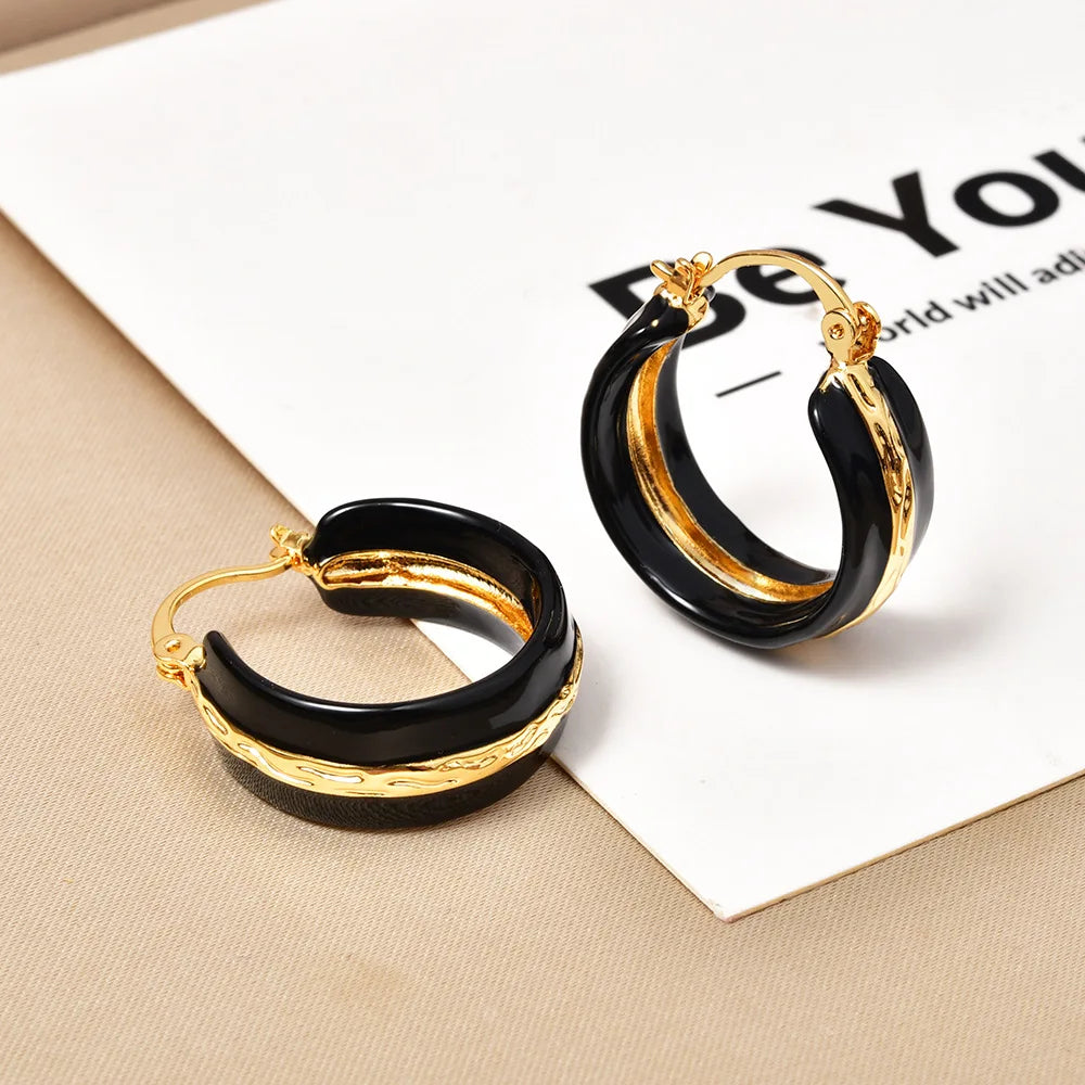 Women's  Copper Hoop Earrings Retro Oil Dropping Round Fashion Earrings Light Simple Elegant Earrings for Party Casual Wholesale