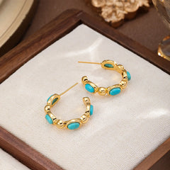 Fashion Turquoise Copper 18K Gold Hoop Earrings for Girls Elegant Vintage Jewelry for Women Ladies Wholesale China Factory