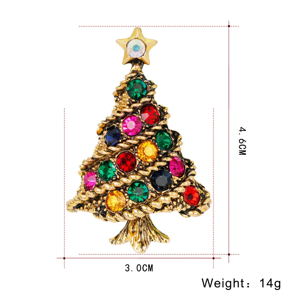 Fashion Glitter Sparkle Rhinestone Christmas Tree Trendy Brooches for Girls Sweet Elegant Dainty Glamorous Jewelry for Women