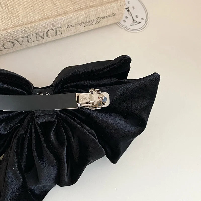 Women Black Velvet Large Bowknot Barrette Clips Fashion Elegant Graceful Customized Bulk in Stock Causal Hair Clips Accessories