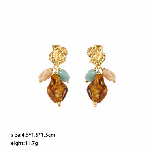 Fashion Conch Shell Amazonite Stone Copper 18K Gold Drop Earrings for Girls Vintage Luxury Jewelry for Women Ladies Wholesale