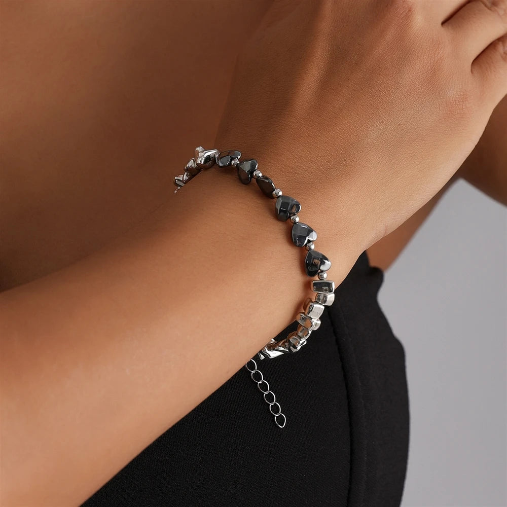 Fashion Beads Heart Shaped Leafs Sweet Necklaces for Girls Spicy Bracelets Jewelry Sets Suits for Women Ladies Accessories