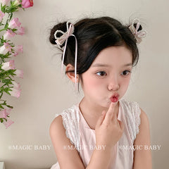 Pink Ribbon Bowknot Imitation Pearl Hair Clips for Baby Girls Fashion Sweet Elegant Cute Alligators for Kids Hair Accessories