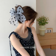 Large Oversized Bowknot Dot Hair Claw Clips for Girls Tulle Elegant French Style Haarspange for Women Ladies Hair Accessories