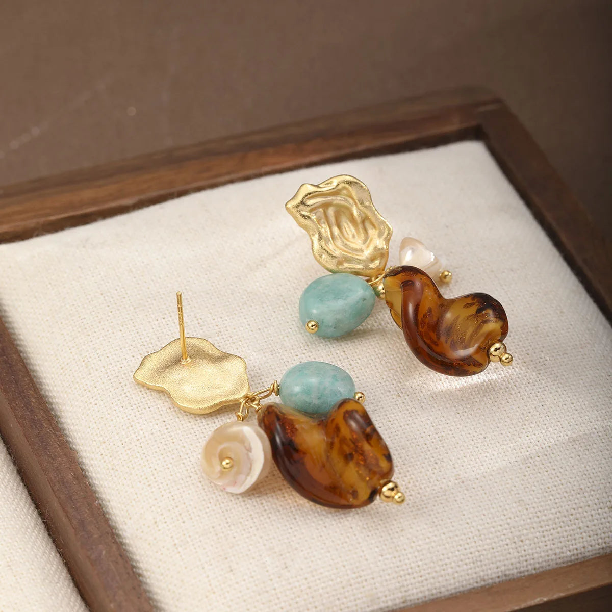 Fashion Conch Shell Amazonite Stone Copper 18K Gold Drop Earrings for Girls Vintage Luxury Jewelry for Women Ladies Wholesale