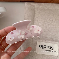 Women's Pink Acetate Hair Clips with Glittering Flower Rhinestones Fashion Accessories for Daily School Use or Evening Out