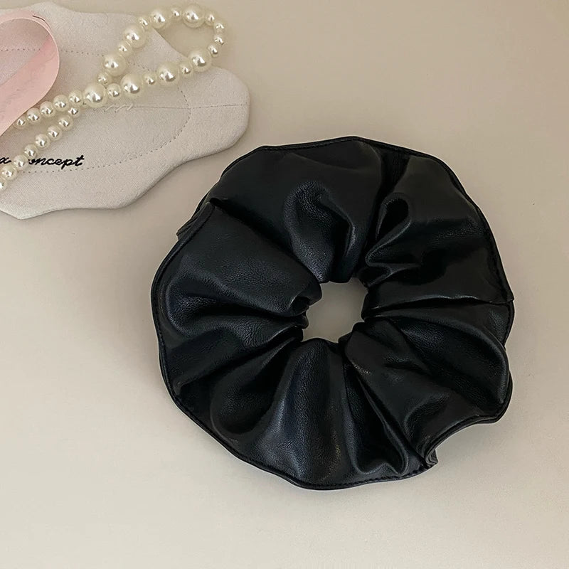 Women Hot Sale Solid Color PU High Elastic Hair Ties Fashion Elegant Vintage Customized Bulk Order in Stock Scrunchies Accessory