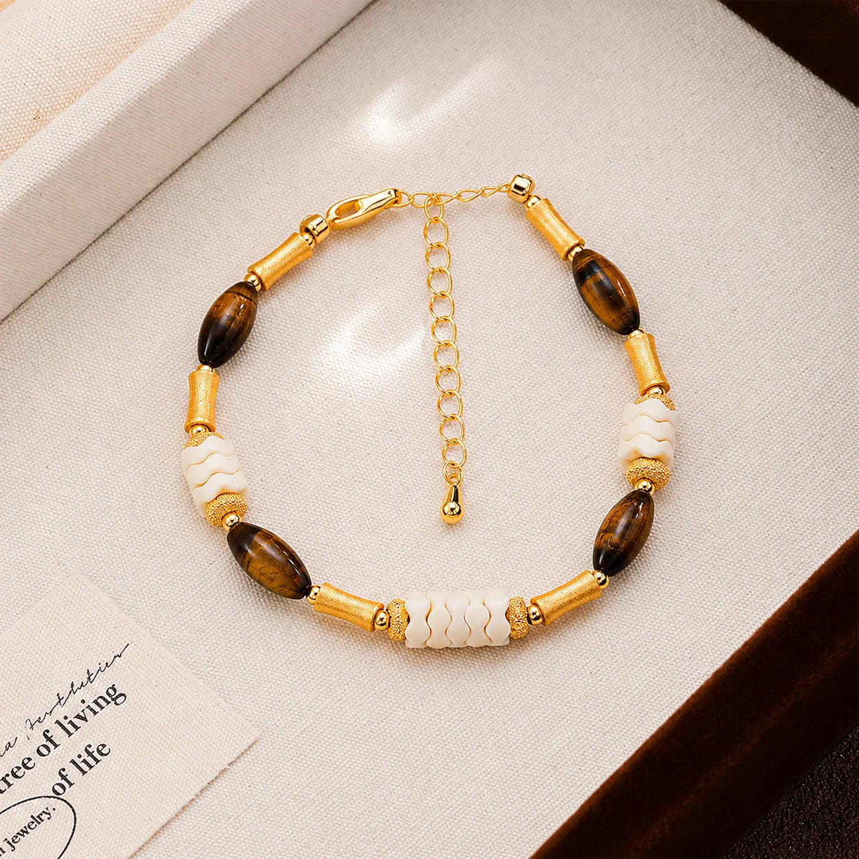 Fashion Tiger Eye Stone Resin Copper 18K Gold Plated Jewelry Sets for Girls Necklaces Bracelets for Women Ladies Wholesale