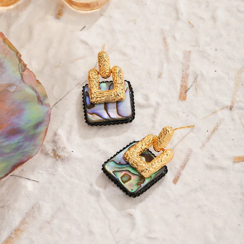 Fashion Abalone Shell Copper 18K Gold Plated S925 Silver Drop Earrings for Girls Trendy Jewelry for Women Ladies Wholesale Bulk
