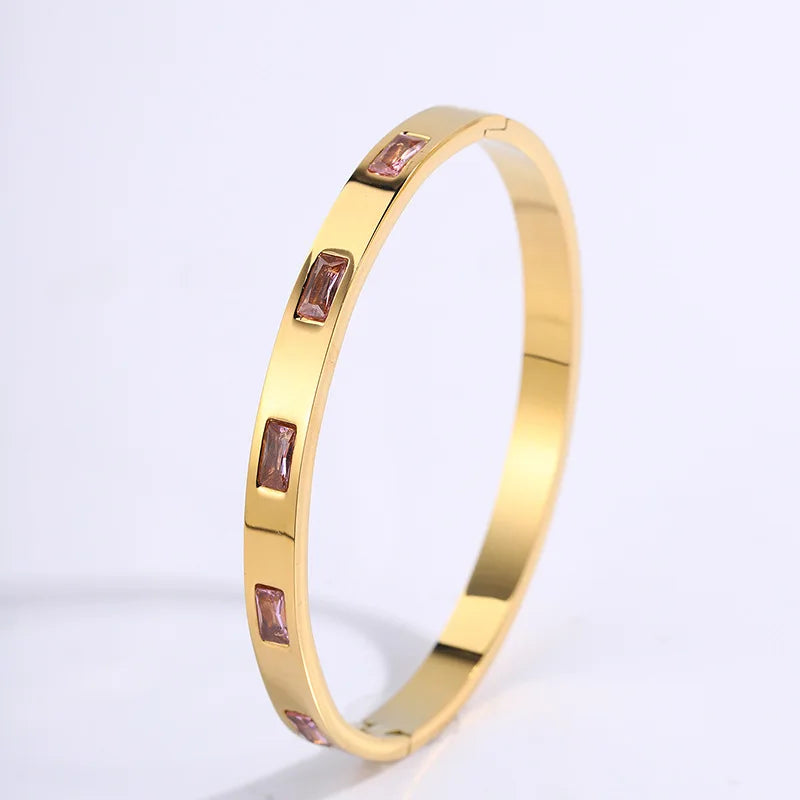 Titanium Steel Bangles Colorful Square Zircon High-end Light Luxury Bracelet Fashionable Non-fading Women's Jewelry Accessories