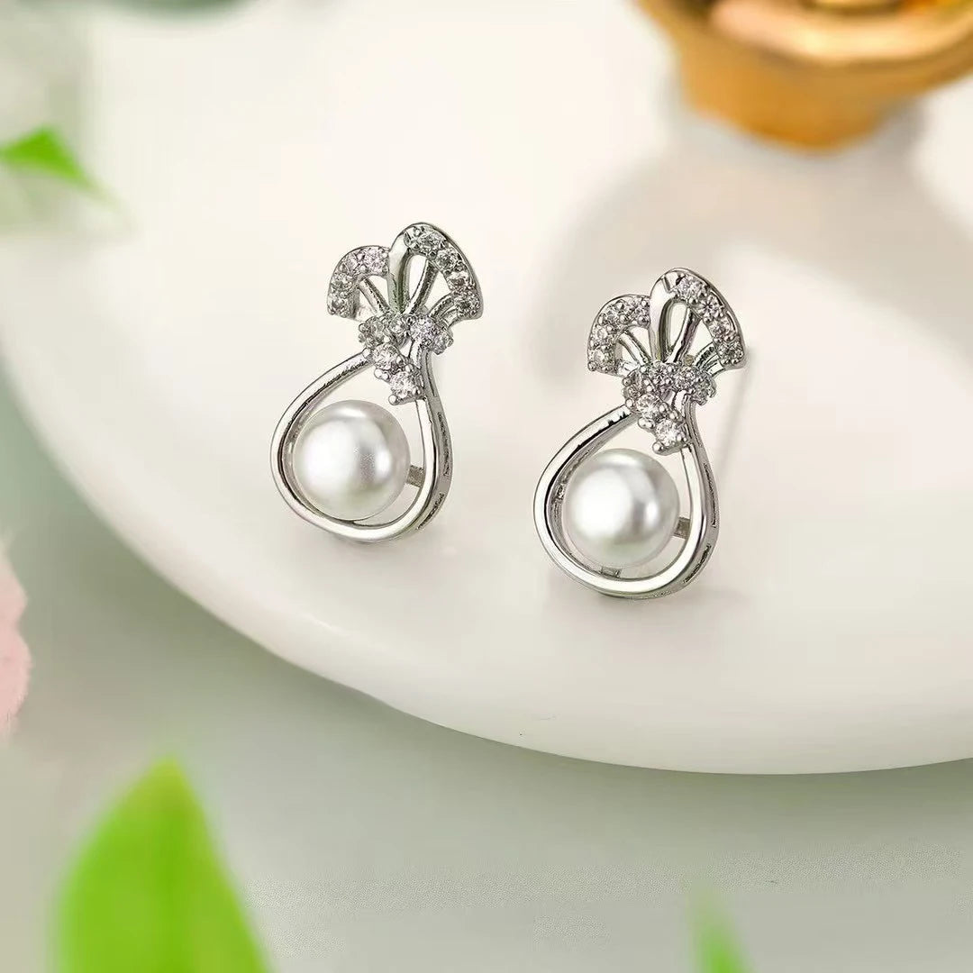 Sweet Trendy Bowknot Dainty Drop Earrings for Girls Elegant Butterfly Imitation Pearl Jewelry for Women Ladies Accessories Chic