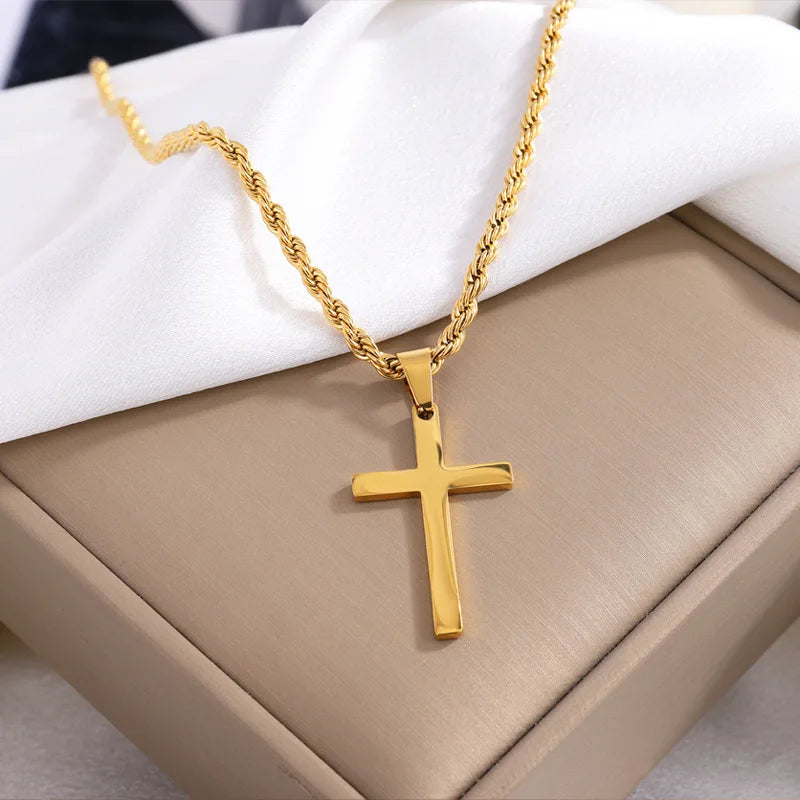 Cross Twist Chain Necklace Stainless Steel Non-fading Men Cross Pendant Necklace Casual Fashionable Women's Jewelry Accessories