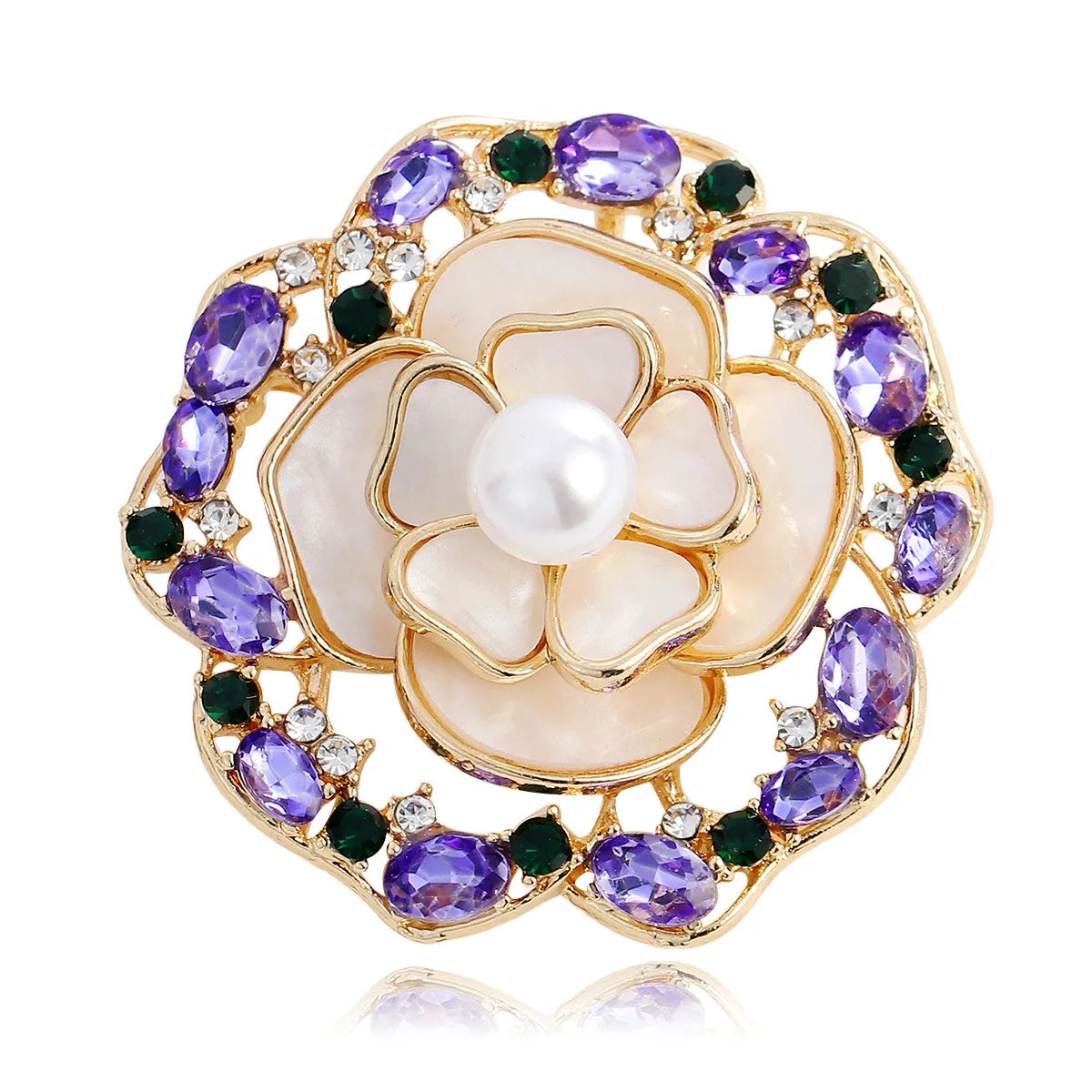 Fashion Camellia Flowers Floral Vintage Glitter Brooches for Girls Sweet Elegant Jewelry Pins for Women Ladies Accessories