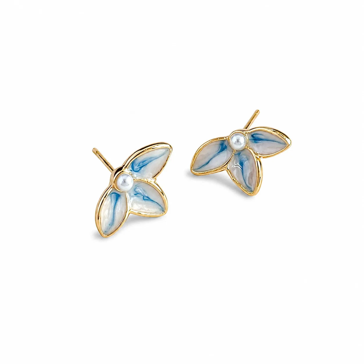 Fashion Flower Copper 18K Gold Plated S925 Silver Stud Earrings for Girls Freshwater Pearl Jewelry for Women Ladies Wholesale