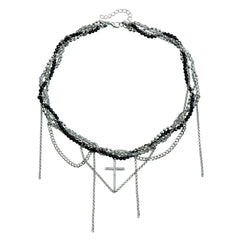Fashion Trendy Sweet Beaded Cross Necklaces for Girls Glamorous Art Deco Simple Link Jewellry for Women Ladies Accessories