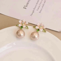 Women Small Rhinestone Imitation Pearl Flower Decorative Small Drop Earring Fashion Elegant Glitter Bulk Daily Jewelry Accessory