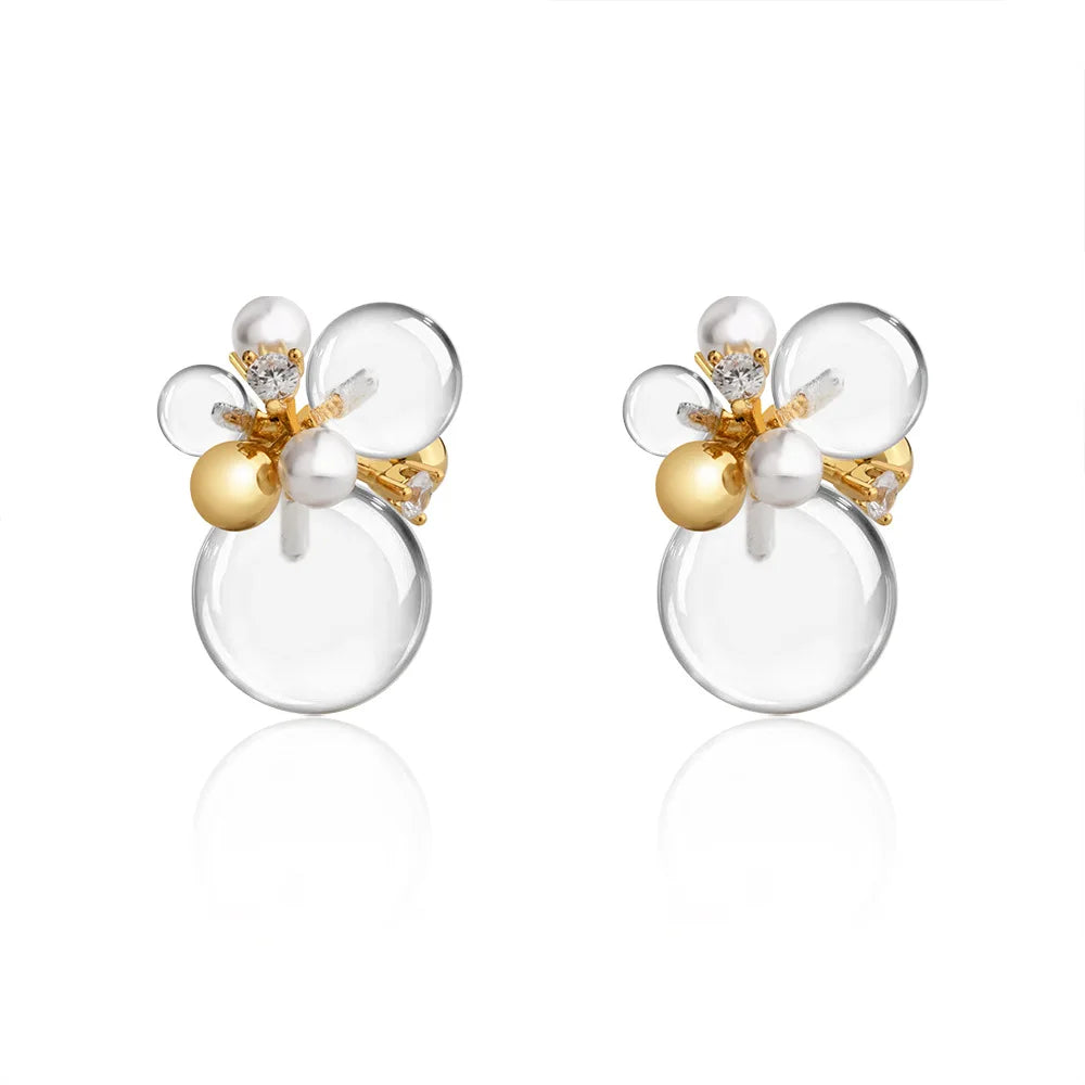 Korean-style Elegant Transparent Crystal Round Stud Earrings with Zirconium Inlaid Unique Trendy Fashionable Ear Jewelry Bulk