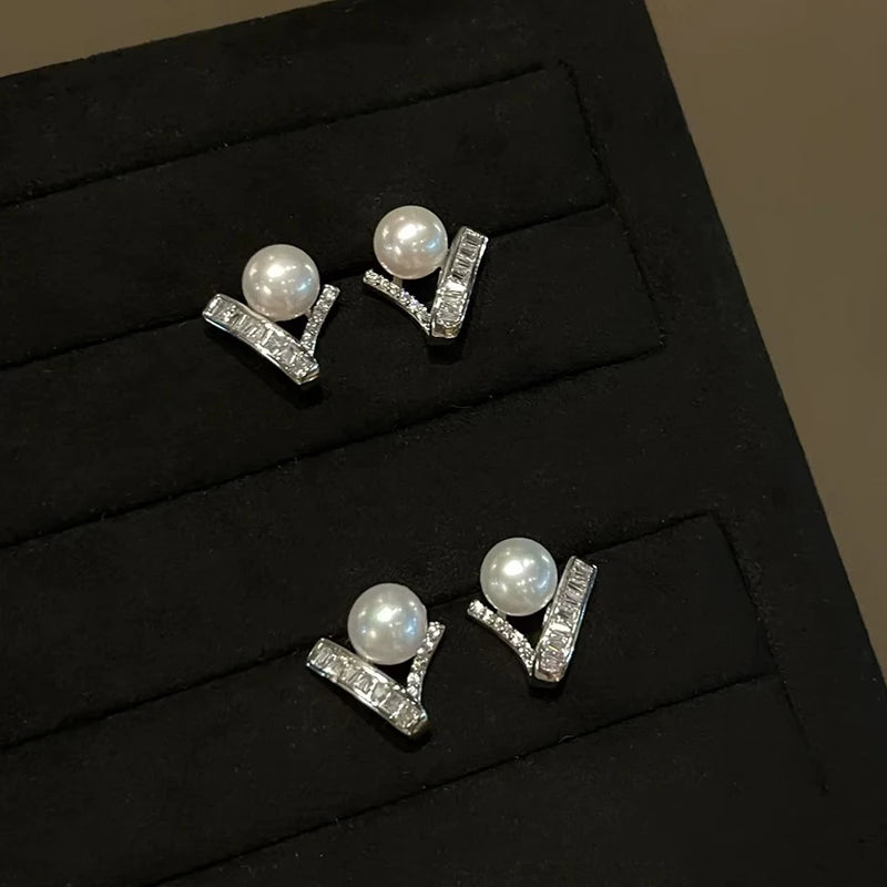 Girls Imitation Pearl Flower Shape Small Stud Earring Fashion Graceful Elegant High Quality Wholesale Daily Jewelry Accessories