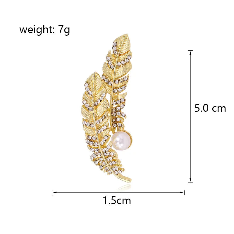 Fashion Feather Rhinestone Imitation Pearl Brooches for Girls Stylish Sweet Pins Jewelry for Women Ladies Accessories Wholesale