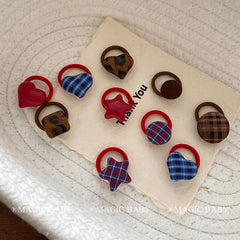 Fashion Heart Shaped Plaid Scrunchies for Baby Girls Mini Simple Sweet Cute Hair Ties for Kids Child Hair Accessories in Stock