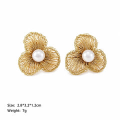 Fashion Copper Wire Crochet Flower Artisan Work Stud Earrings for Girls Sweet Jewelry for Women Ladies Wholesale China Factory