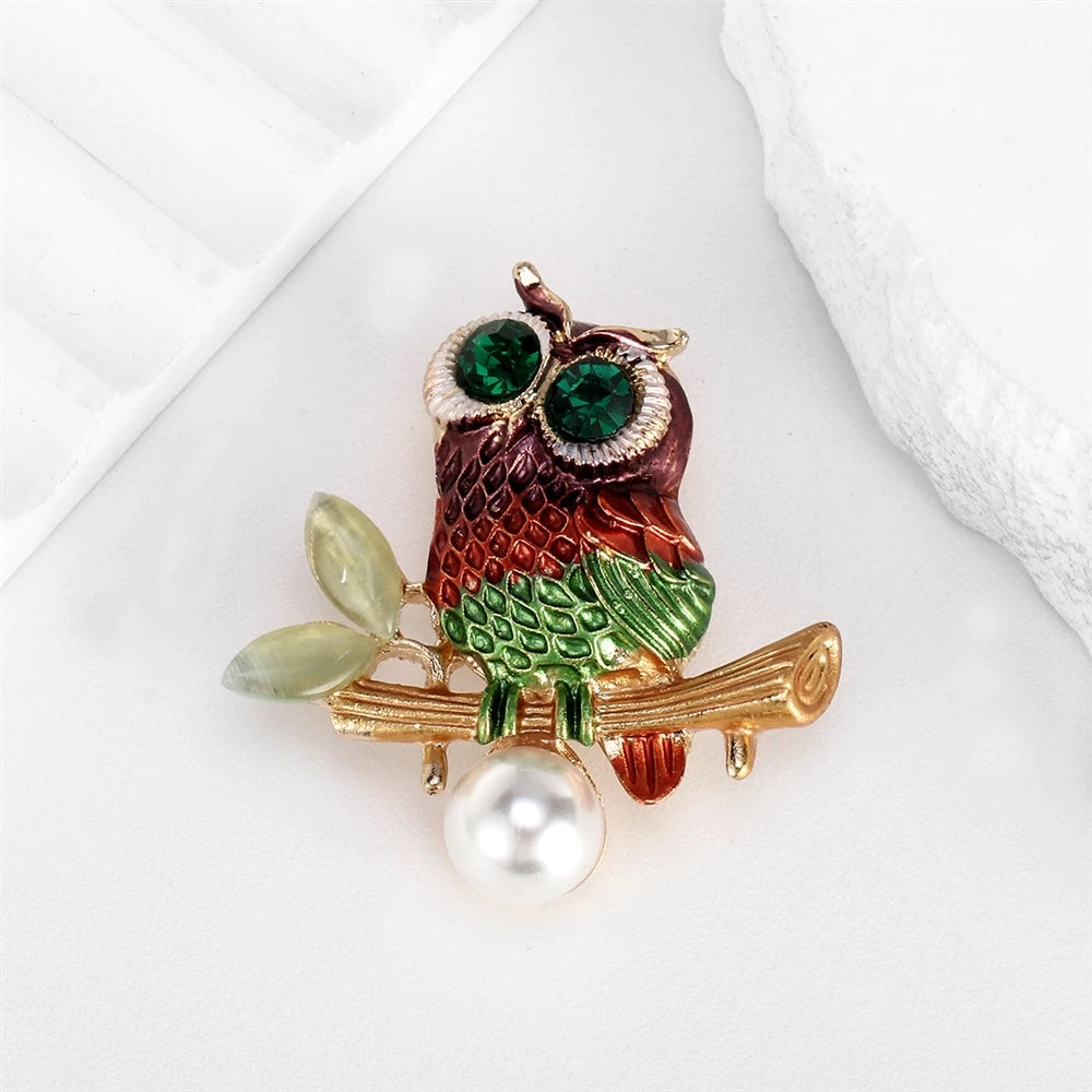 Fashion Glitter Sparking Luxury Rhinestone Birds Owl Brooches for Girls Sweet Pins Jewelry for Women Ladies Accessories Hot Sale
