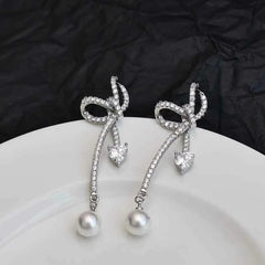 Sweet Bowknot Simple Minimalistic Fashion Drop Earrings for Girls Cute Elegant Graceful Jewelry for Women Ladies Accessories