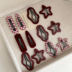 Girls Aesthetic Red Pink Irregular Shape Grid Snap Clips Fashion Elegant Beauty Simple in Stock Hairpins Accessories for Women