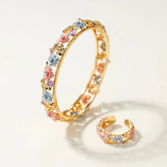 Fashion Sweet Dainty Bold Vintage Bangles for Girls Elegant Charms Rings Art Deco Jewelry Sets for Women Ladies Accessories