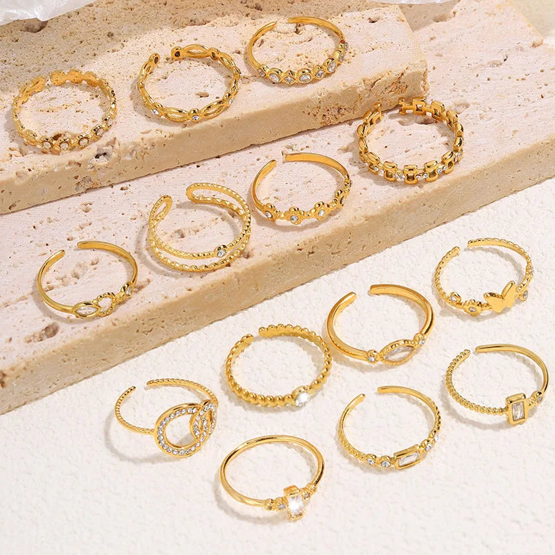 Fashionable Rings Women Simple Wheat Ear Style Gemstone Rings Versatile High-end Stainless Steel Jewelry Accessories Wholesale