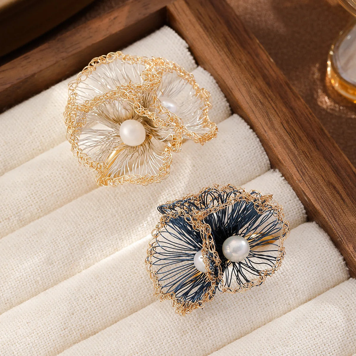 Fashion Wire Crochet Artisan Work Flower Luxury Rings for Girls Elegant Copeer 18K Gold Jewelry for Women Ladies Wholesale Bulk