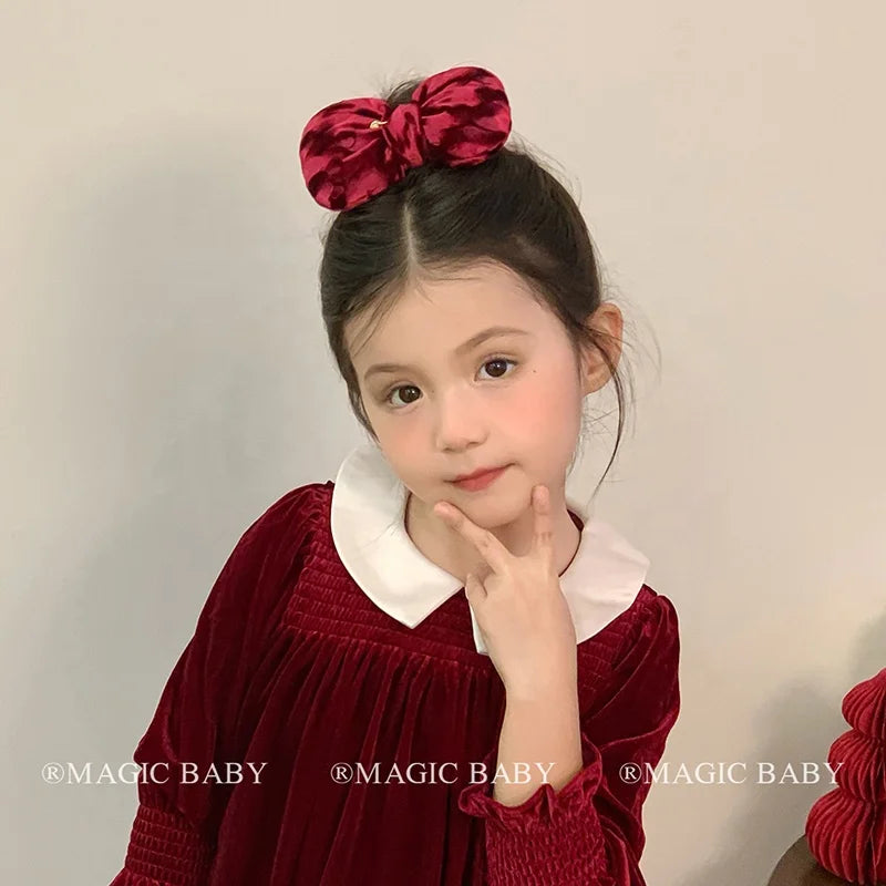 Classic Solid Color Bowknot Hair Ties for Baby Girls Cute Kawaii Velvet Scrunchies for Kids Children Hair Accessories in Stock