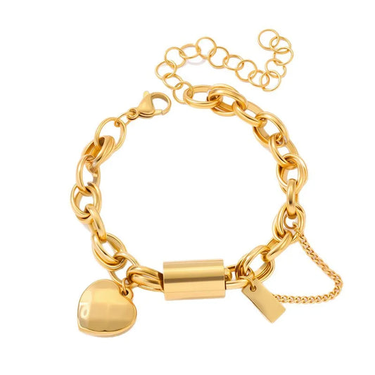 Fashion Elegant Heart Chain Bracelets Steel Classic Modern Vintage Retro Trendy Jewelry for Women Lady  Accessories Wholesale
