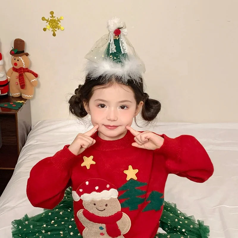 2025 Christmas Feather Lace Ribbon Bowknot Hair Clips for Baby Girls Luxurious Hat Alligators for Kids Children Hair Accessories