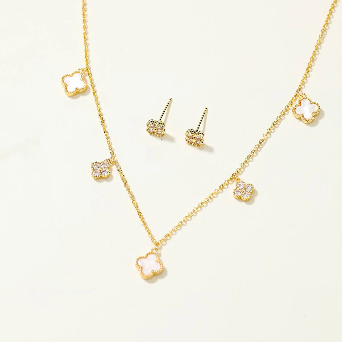 Fashion Trendy Luxury Elegant Necklaces for Girls Sweet Stud Earrings Jewelry Sets for Women Ladies Accessories Femme Bijuterias