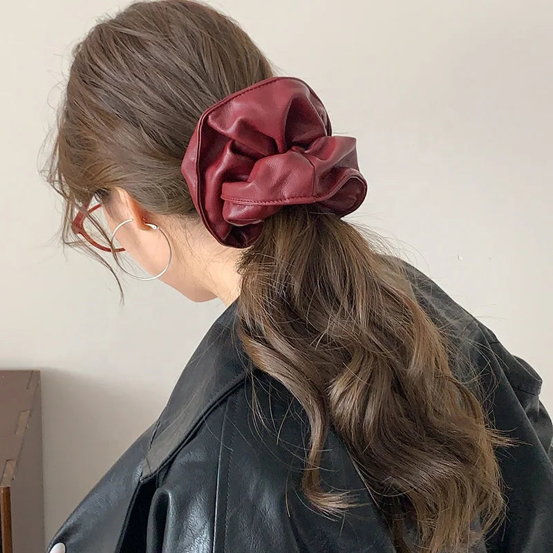 Women Hot Sale Solid Color PU High Elastic Hair Ties Fashion Elegant Vintage Customized Bulk Order in Stock Scrunchies Accessory