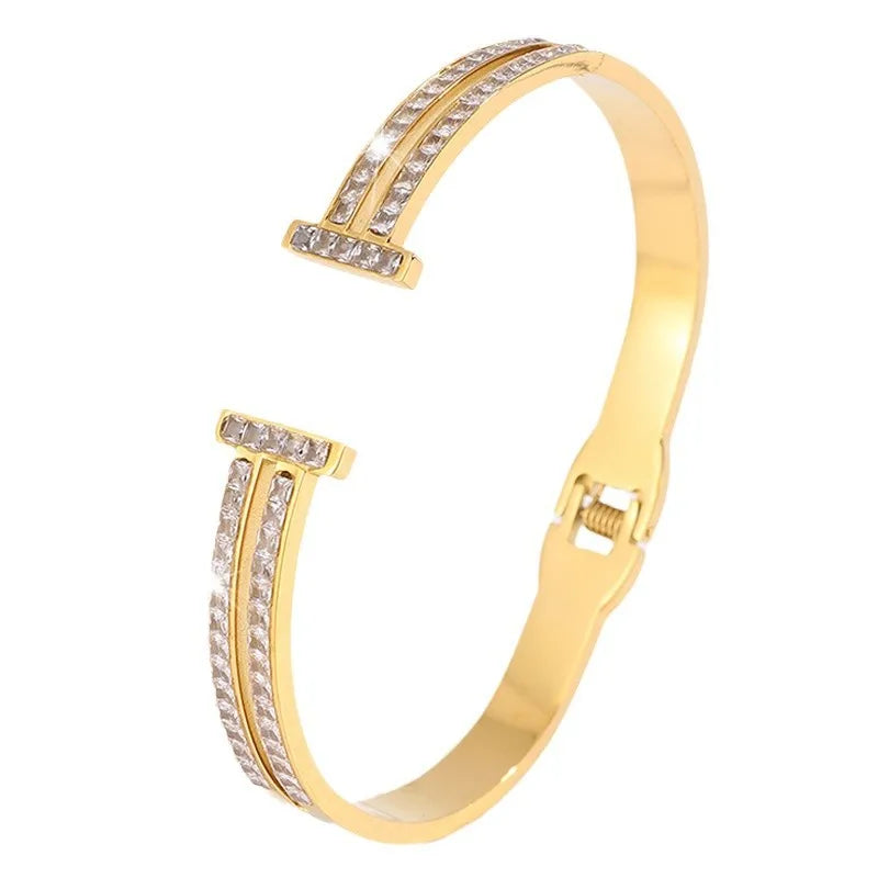 Fashion Elegant Fine Glitter Bangles Titanium Steel Minimalist Trendy Jewelry for Women Ladies Bracelets Accessories Wholesale