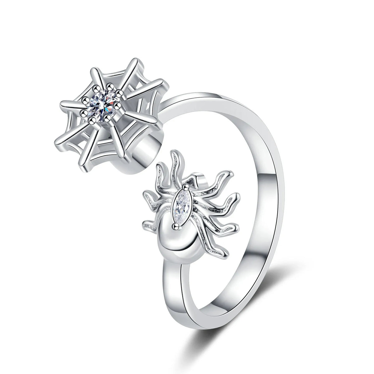 Hot Sale Spider Spinner Rings Black and Silver Zircon Fashionable Statement Anti-anxiety Rings for Unisex Accessories Wholesale