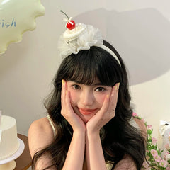 Solid Color White Cake Head Band for Girls Cherry Princess Style Sweet Cute Hair Band for Women Ladies Hair Accessories Fashion