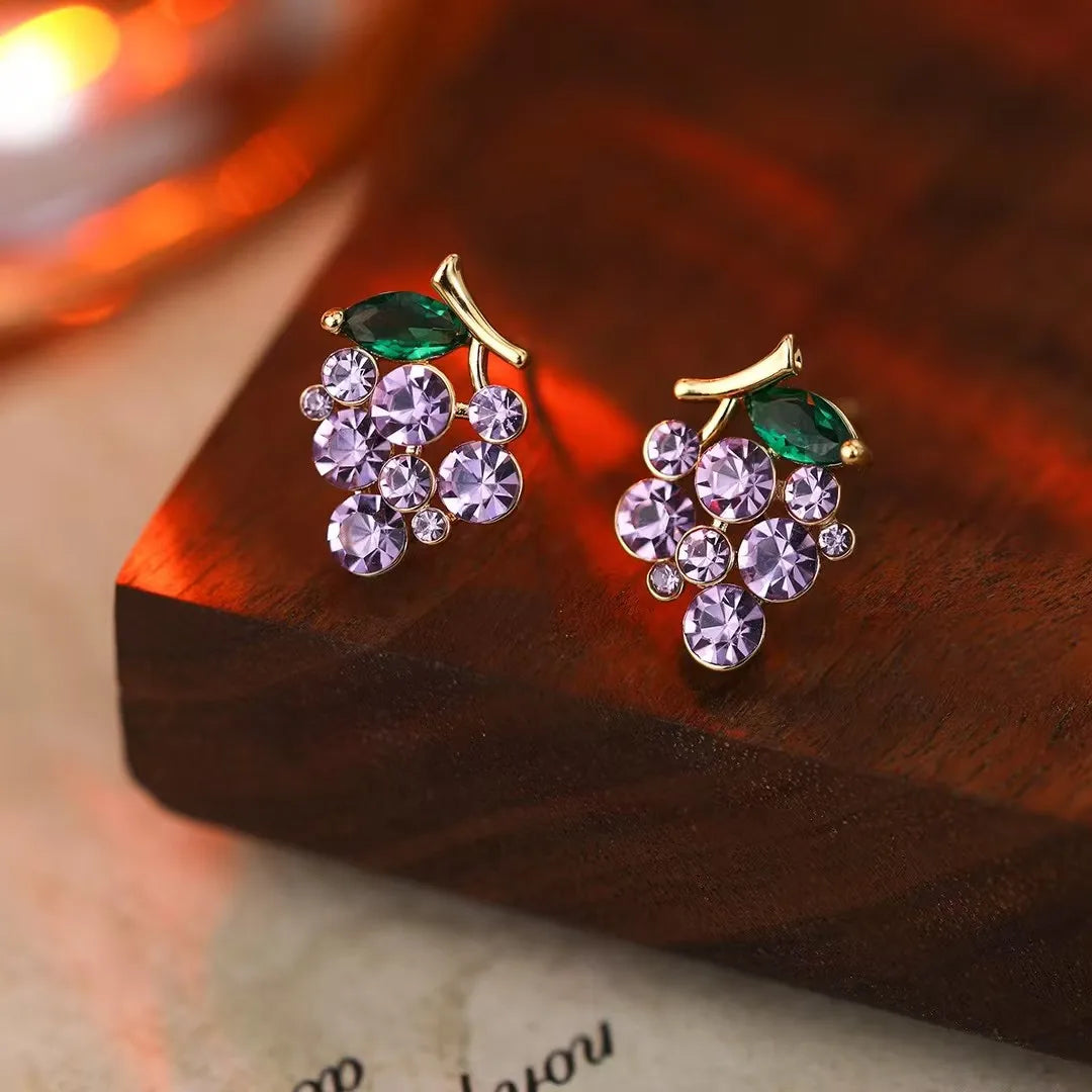Women Butterfly Flower Grape Shape Mini Stud Earring Fashion Glitter Sparking Bulk Order Jewelry Accessory for Female Daily Use
