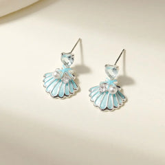 Fashion Trendy Classic Imitation Pearl Drop Earrings for Girls Ocean Blue Shell Sea Jewelry for Women Ladies Accessories Chic