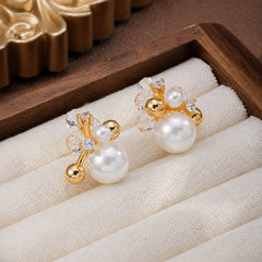 Women White Cut Crystal Flat Beads Half Hole Pearl S925 Silver Stud Earring Elegant Simple Fashion Low MOQ in Stock Jewelry