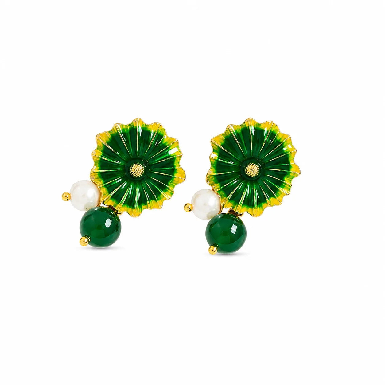 Female Green Pink Flower S925 Silver Freshwater Pearl 18k Gold-plated Drop Earring Bulk in Stock Fashion Jewelry for Daily