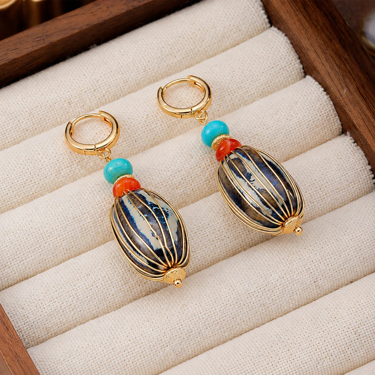 Women Ceramic Bead Red Agate Abacus Blue Turquoise Earring Fashion Dainty Charms Low MOQ in Stock Jewelry for Ladies Causal