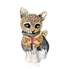 Fashion Glitter Sparking Animals Kitten Cat Brooches for Girls Luxury Pins Jewelry for Women Ladies Accessories Wholesale Chic